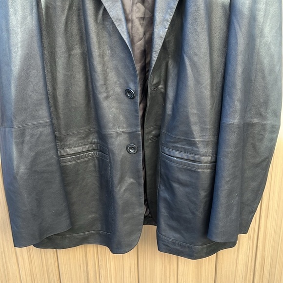 Comstock & Co Leather Jacket Size 46 Black Buttons Pockets Grunge MInim… - Picture 4 of 16